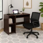 104x50x75CM Engineered Wood Study Table with Keyboard Tray & 2 Open Storage Shelves for Home, Office | Scratch & Moisture Proof Computer, Laptop Table | 1 Year Warranty- Golden Oak - Image 2
