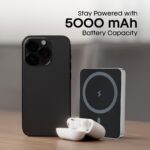 Juice OJP1002 Magnetic Portable Charger | 5,000mAh Wireless Portable Charger with USB-C Cable | Type-C Input/Output with Max 15W Wireless Output Power Bank (Black) - Image 3