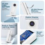 BonKaso 20000mAh Power Bank, 22.5W PD Fast Charging, USB-A & Type-C Output, Digital Display,– High-Capacity Portable Charger - White - Image 3
