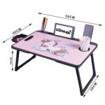Real Bamboo Foldable Laptop Table for Bed Desk Portable Study Writing Multipurpose Adjustable Tray with Tablet Holder Cup Slot Storage Drawer (US Biding AUnicorn) - Image 3