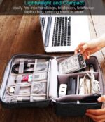 Electronics Accessories Organizer Bag Universal Carry Polyester Travel Cable Organizer Case for USB Power Bank Phone Charger Headphones Memory Cards Hard Drive Multi-Function (Black) - Image 7