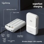 Lifelong Electronics 10000mAh MagSafe Wireless Fast Charging Power Bank | Slim & Compact | For iPhone & All Wireless Enabled Phone | Type C & Lightning Input | 3 In-built Cables| 15W Wireless | QC 3.0 - Image 4