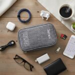 Personalized Tech Organizer Pouch with Name, Travel Cable Organizer Bag for Charger, Power Bank, Earphones,Portable Electronic Accessories Storage Case for Men & Women (Grey) - Image 3