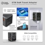 Universal Travel Adapter (67W GaN) All-in-One International Power Adapter with USB-C & QC3.0, USB-A, Fast Charger for MacBook, Laptop, iPhone, Android, for 200+ Countries (USA/AUS/UK/EU) - Image 4