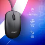 acer Wired Optical Mouse | 1600 DPI Precision | Plug & Play USB | Smooth Scroll Wheel | 3 Million Click Life | Lightweight Ergonomic Design | Windows & Mac Compatible – Black - Image 3