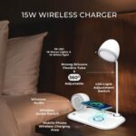 ADOFYS Multipurpose 3 in 1 Desk Lamp with 15w Wireless Charger and Bluetooth Speaker & Mic for Calls | 360° Adjustable Lamp, 3 Color Lights, Brightness Control Button (White) - Image 3