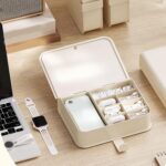 House of Quirk Plastic Cable Organizer Box with Lid and 8 Compartment, Cord Management Storage Case, Electronics Accessories Organizer for Home Office Desk, Drawer, Phone Charger (Cream) - Image 3