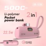 UNIX UX-1538 Slim 5000mAh Power Bank | 22.5W Fast Charging | Built-in Lightning & Type-C Cables | Digital Display | Ultra-Compact Mini Capsule Design | BIS Certified (Pink) - Image 3