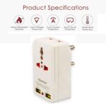 Spartan 3 Pin All Multiplug Charger/Travel Adapter, 10A Power Sockets / 2Pin & 3Pin Socket Adapter with Dual USB Charging Port (White, Pack of 1) - Image 5