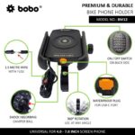 BOBO BM12 Jaw-Grip Waterproof Bike/Motorcycle/Scooter Mobile Phone Holder Mount with Fast 15W Wireless & USB-C Input/Output Charger, Ideal for Maps and GPS Navigation (Black) - Image 3