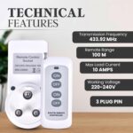 Blackt Electrotech BT16H | 3-Pin Wireless RF Remote Control Power Outlet Switch Socket | 230V 10A Plug with 1 Remote | 100m Range | for Light, Fan, TV & Appliances (2 Socket + 1 Remote) - Image 4