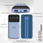 TD True Desire Boomer Series 10000mAh Power Bank - 20W Fast Charging, Dual USB & Type-C Outputs, Inbuilt Lightning & Type-C Cables, LED Indicator- Made in India (Blue) - Image 3