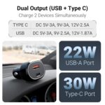 Zebronics 52 Watts Car Charger, Dual Output - USB (22W),Type C (30W), Included 1m Type-C 60W Cable, Rapid Charge, PPS Tech, Compact Design, for Smartphones, iPhones, Tablets, Earbuds (CC52) - Image 3