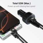 Zebronics 52 Watts Car Charger, Dual Output - USB (22W),Type C (30W), Included 1m Type-C 60W Cable, Rapid Charge, PPS Tech, Compact Design, for Smartphones, iPhones, Tablets, Earbuds (CC52) - Image 4