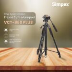 Simpex 880 Plus (165 cm) Platinum Aluminum Light Weight Tripod, with Fluid Video Head, for DSLR & Video Cameras, Maximum Operating Height: 5.90 Feet, Maximum Load : 6 kgs (Black) - Image 3