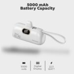 One Life VoltGo Power Bank, 5000mAh, 22.5W Fast Charging, Built-in Cables, LED Display, Black (White) - Image 5