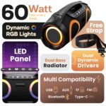 GOBOULT Bassbox Q60 Bluetooth Speaker with 60 Watt BoomX Audio, Up to 14Hrs Playtime, Type-C Charging, AUX/TF Card/USB & BT 5.4 Compatible, Dual Radiator, Portable Speaker (Black) - Image 3