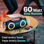 GOBOULT Bassbox Q60 Bluetooth Speaker with 60 Watt BoomX Audio, Up to 14Hrs Playtime, Type-C Charging, AUX/TF Card/USB & BT 5.4 Compatible, Dual Radiator, Portable Speaker (Black) - Image 4