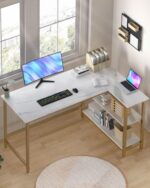 WOODYNLUX L Shaped Computer Desk - Home Office Desk with Shelf, Gaming Desk Corner Table for Work, Writing and Study, Space-Saving, White. - Image 3