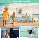 Digital Camera, Kids Camera with 32GB Card, FHD 1080P, 44MP, Vlogging, 16X Zoom, Compact, Portable, Rechargeable, Green - Image 3