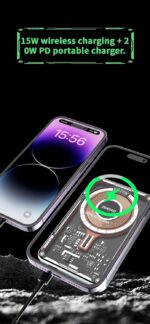 DUDAO TGK1 10000mAh MagSafe Power Bank | 20W PD USB-C Fast Charging + 15W Wireless Charging | Transparent Cyberpunk Design | Compatible with iPhone 16/15/14/13/12 - Image 6