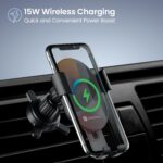 Portronics Charge Clamp 4 Wireless Car Charger with 15 Watts Fast Charging, AC Vent Mount, 360° Rotation, Strong Grip, Free Type-C Cable, Qi Charger for iPhone & Android Smartphones(Black) - Image 3