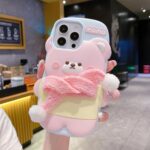 SPARKUP Pink 3D Cute Bear with Scarf Phone Case | Soft Silicone Case Protective Cover, Shockproof & Flexible, Kawaii Design for Girls & Women (iPhone 16) - Image 4