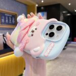 SPARKUP Pink 3D Cute Bear with Scarf Phone Case | Soft Silicone Case Protective Cover, Shockproof & Flexible, Kawaii Design for Girls & Women (iPhone 16) - Image 5