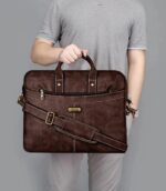 LOREM Brown Faux Leather 10L Laptop Messenger Bag for Men & Women BG37-UFBG - Image 7