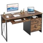 TEKAVO Office Table with Drawer Storage + Keyboard Tray | Computer Table for Home Workstation pc | Modern Work Desk (Brown Wood, Metal | 140 x 55 CM) - DIY Assembly - Image 4