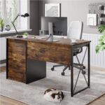 TEKAVO Office Table with Drawer Storage + Keyboard Tray | Computer Table for Home Workstation pc | Modern Work Desk (Brown Wood, Metal | 140 x 55 CM) - DIY Assembly - Image 7