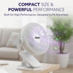 AGARO Regal Portable Clamp Fan, 1800mAh Rechargeable, USB-C Compatible Table Fan, 3 Speeds, Multi-Clip Design, 3400 RPM, Up to 5 Hours Runtime, 5-Inch Mini Fan for Home, Office, Car & Kitchen, White - Image 3