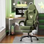 Ferghana Velvet Fabric Ergonomic Gaming Chair with Footrest and Massage, High Back Reclining Computer Gamer Chair for Adult, Racing Style PC Video Game Chair Suitable for Home Office (Green) - Image 3