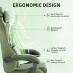 Ferghana Velvet Fabric Ergonomic Gaming Chair with Footrest and Massage, High Back Reclining Computer Gamer Chair for Adult, Racing Style PC Video Game Chair Suitable for Home Office (Green) - Image 8