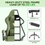 Ferghana Velvet Fabric Ergonomic Gaming Chair with Footrest and Massage, High Back Reclining Computer Gamer Chair for Adult, Racing Style PC Video Game Chair Suitable for Home Office (Green) - Image 9