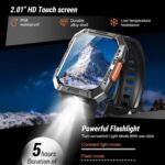 IOWODO Military Smart Watch for Men (Answer/Make Calls), 2.01'' Smart Watch for Android and iPhone, Fitness Tracker with Flashlight/Compass/100 Days Battery/Heart Rate/Sleep/100+ Sport Modes(2 Straps) - Image 3