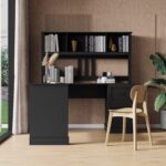 Bellemave L Shaped Desk, Computer Desk, Home Office Desk with Drawers, Bookshelf and Hutch, L-Shaped Study Table Writing Desk, Corner Gaming Computer Desk with Storage, Black - Image 4