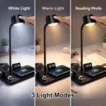 4 in 1 Desk Lamps for Home Office, Wireless Charger Small Desk Lamp with Bluetooth Speaker, Touch Lamps for nightstand, Reading Night Light with Alarm Clock,Dimmable,Side Table Lamp (Black) - Image 3