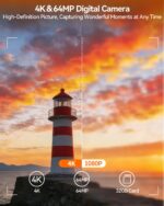 4K Digital Camera for Photography, 64MP WiFi Vlogging Camera for Beginners with 3" 180° Flip Screen, 18X Digital Zoom, Point and Shoot Cameras for YouTube with 32GB SD Card(Black) - Image 3
