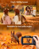 4K Digital Camera for Photography, 64MP WiFi Vlogging Camera for Beginners with 3" 180° Flip Screen, 18X Digital Zoom, Point and Shoot Cameras for YouTube with 32GB SD Card(Black) - Image 4