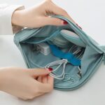 House of Quirk Multi-function Portable Digital Product Storage Electronic Accessories Travel Cable Organizer Pouch Shock-Proof Charger Data Line Bag - Grey Flamingo, Polyester - Image 4