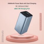 ERD PB 190 Cylindrical Cell, 25W Power Bank, 20000mAh, USB-C1/C2 Input/Output, USB-A1/A2 Output, Compatible with Smartphones, Smart Watches, Neckbands with Data Cable, High Gloss PC, Metallic Grey - Image 3