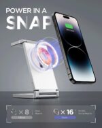 3 in 1 Foldable Zinc Alloy Wireless Charger[Compatible with Magsafe Charger],Magnetic Charging Station for iPhone 15/14/13/12 Series,for AirPods,iWatch-White - Image 3