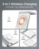 3 in 1 Foldable Zinc Alloy Wireless Charger[Compatible with Magsafe Charger],Magnetic Charging Station for iPhone 15/14/13/12 Series,for AirPods,iWatch-White - Image 5