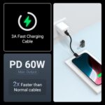 Zebronics Wattz 60CC4 Type-C to Type-C Braided Cable, PD 60W, Upto 480Mbps Data Sync, 20 cm, Durable, Charge & Sync, Rapid Charging, Compact with Keychain Case, For Laptops, Tablets, Mobiles (Black) - Image 4