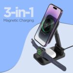 UNIGEN® Magtec 310 3in1 23W Foldable Magnetic Mag-Safe Charger for iPhone 17/16/16 Plus/16 Pro/16 Pro Max,15/15 Plus/15 Pro/15 Pro Max,14/13/12 Series, AirPods 3rd/2nd, Series 9/8/7/6/5/4/SE-Black - Image 4