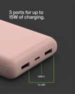 Belkin 20000 mAh Power Bank | Super Fast Charging | USB-C PD Port | 15W Charging for iPhone Series (16, 16 Pro Max), Samsung Galaxy, Google Pixel & More | 2 Years Warranty | Rose Gold - Image 9