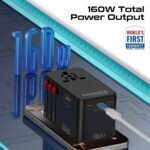 Promate TripMate160W Universal Travel Adapter with 2500W Universal AC Socket, GaNFast™ Technology, Triple PD140 Laptop Charging,All-in-One Charger 60W USB-A Port, US/UK/EU/AU Plugs. - Image 3