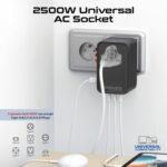 Promate TripMate160W Universal Travel Adapter with 2500W Universal AC Socket, GaNFast™ Technology, Triple PD140 Laptop Charging,All-in-One Charger 60W USB-A Port, US/UK/EU/AU Plugs. - Image 5