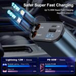 Retractable Car Charger - 4 in 1 Fast Car Phone Charger 120W, 2 Retractable Cables 31.5 Inch and 2 USB Ports,Compatible for iOS & Android Cell Phones All Device Charging, Blue - Image 6
